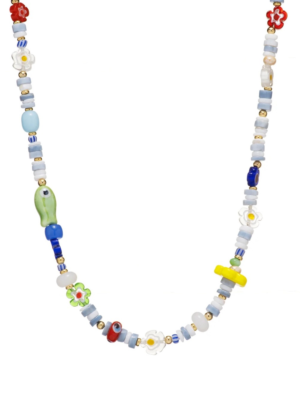 Evil Eye Daisy Flower Beaded Necklace NWOT